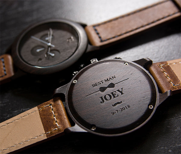 ebony wood watch round face-groomsmen gifts-groomsmen gift set-best man gifts
