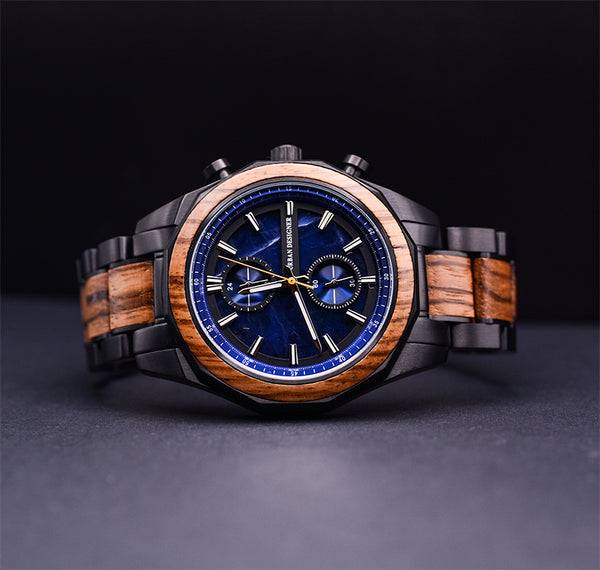 Blue Marble face Wooden Watch