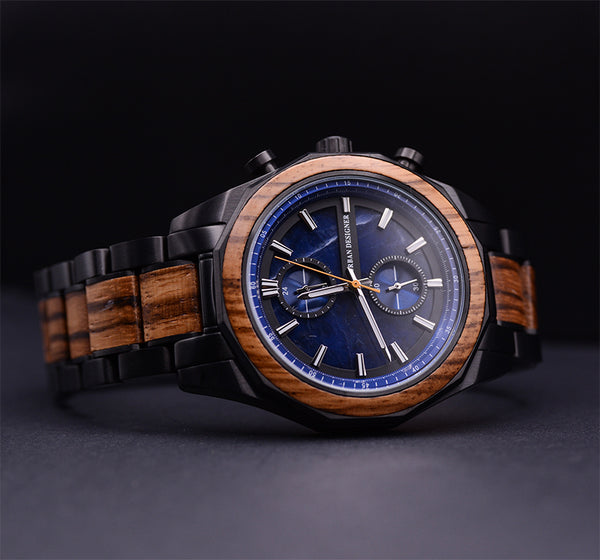 Blue Marble face Wooden Watch