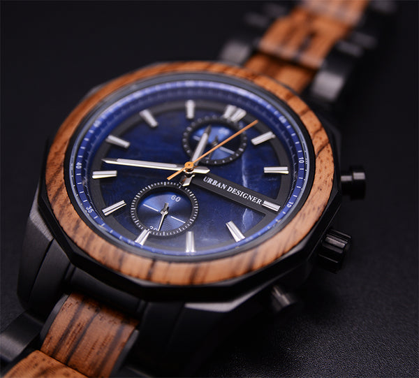 Blue Marble face Wooden Watch