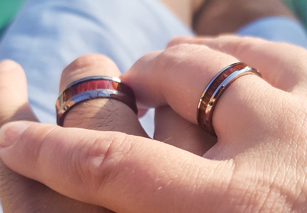 Tungsten Wedding band set with wood inlay