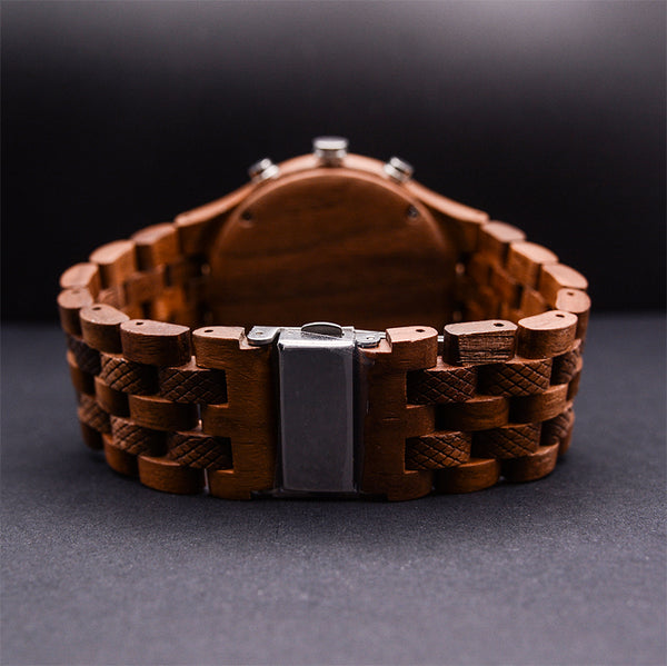 Classic Engraved Mens Dark Wood Watch With Blue Face